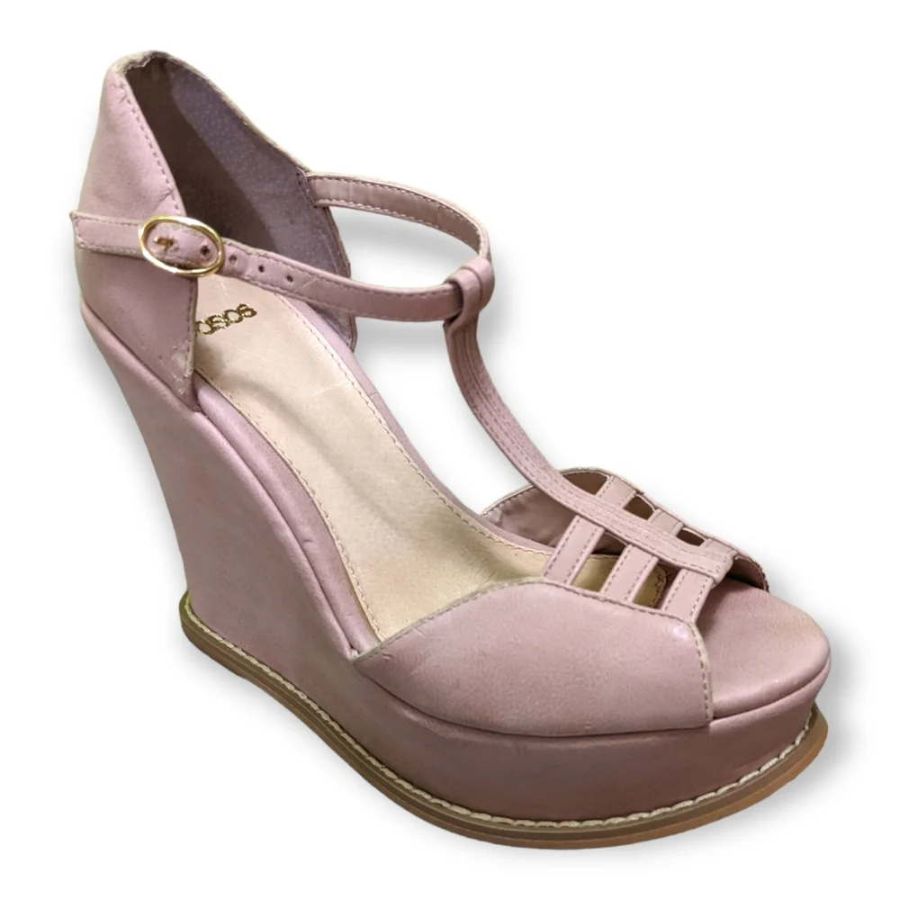 ASOS Pastel Pink Faux Suede Wedge Sandals, US 8 (UK 6)